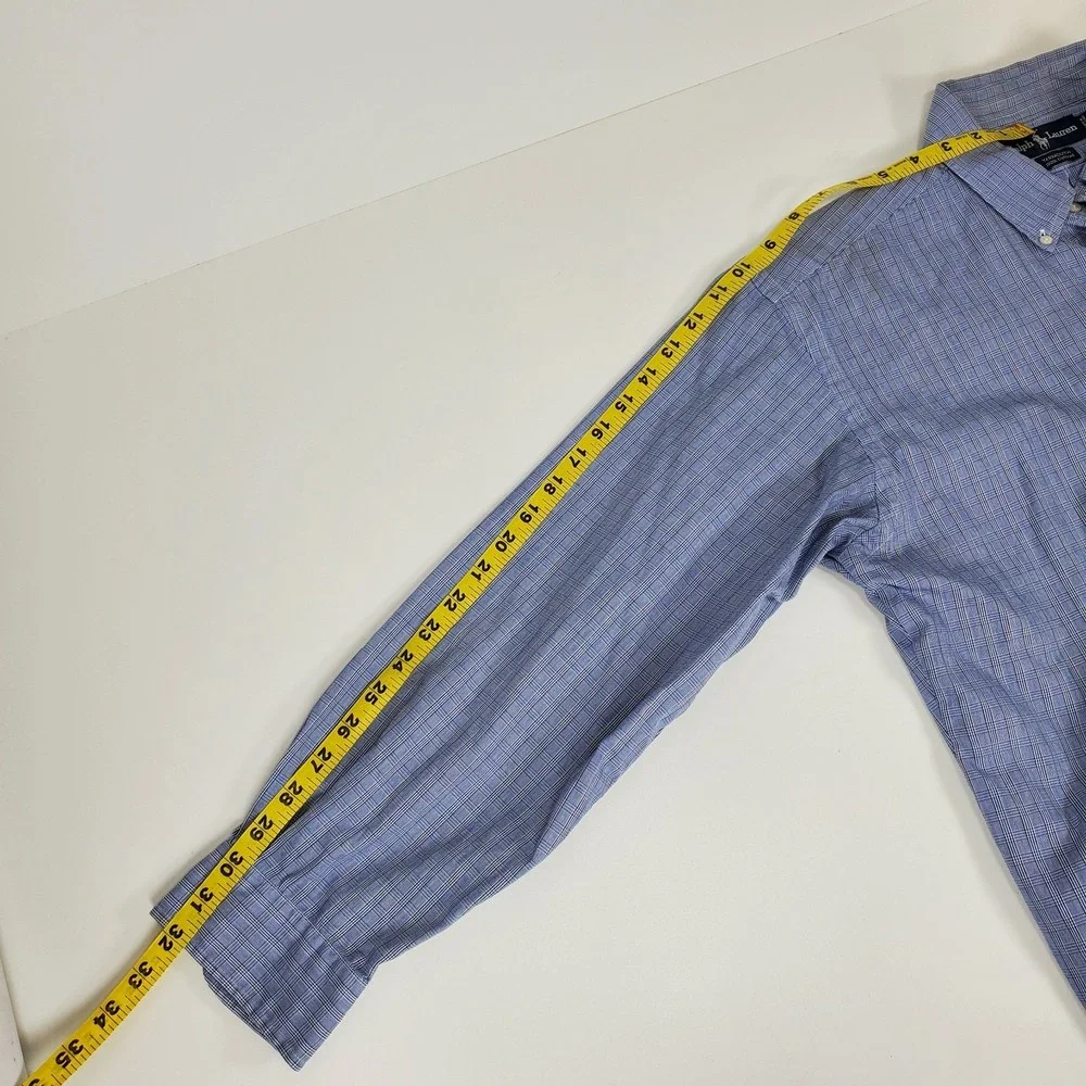 Polo Ralph Lauren Yarmouth Mens 16 32/33 Shirt Blue White Check Cotton (Altered)